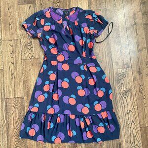 Marc by Marc Jacobs Navy Circle Print Wrap Dress Size 2 Silk Short Sleeve Ruffle